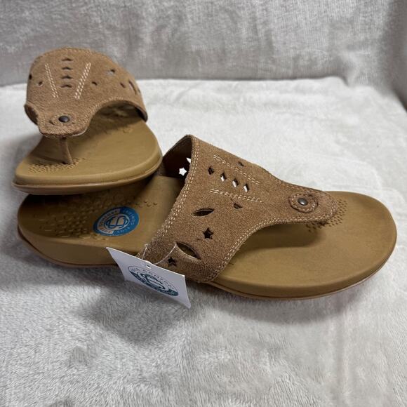 Sole Comfort NEW Womens Sandals Flip Flops Thongs Size 8 Brown Leather Suede - Picture 1 of 10